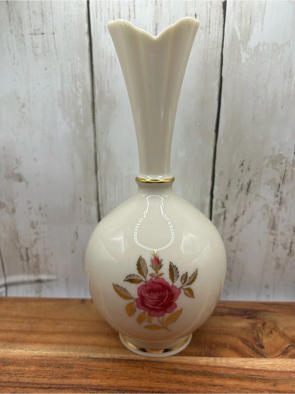 Vintage Lenox Ivory Porcelain Rose Vase Gold Trim Made in USA Floral Bud Vase